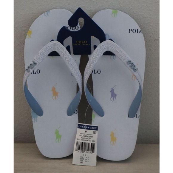 Polo Ralph Lauren Women's Sz 9 White/Allover Pony Print Flip Flops - Picture 1 of 6